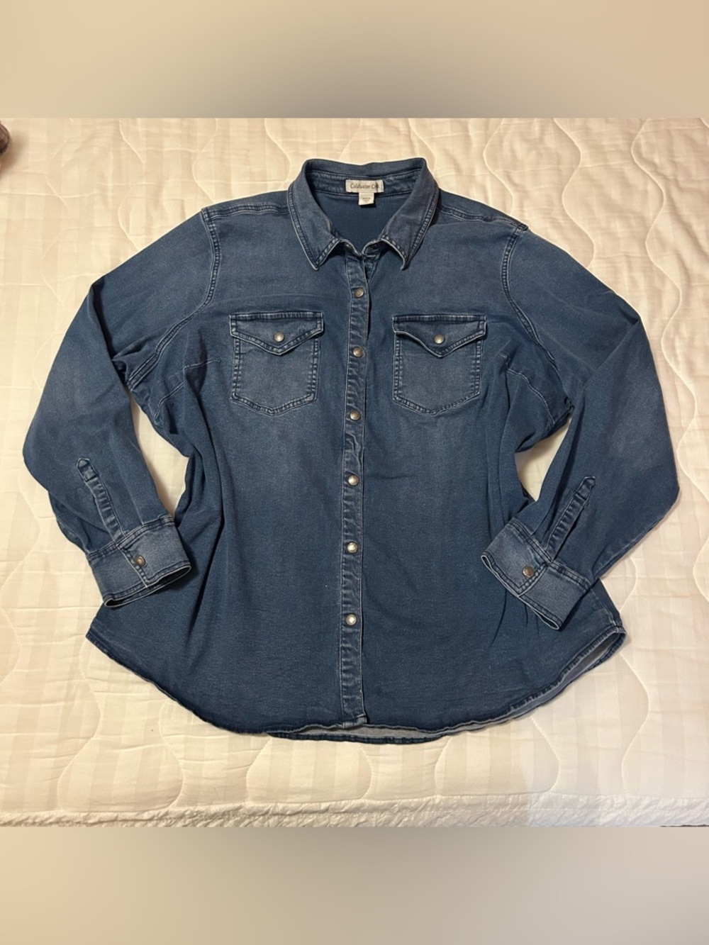 Coldwater Creek Denim Shirt Womens Plus 2X Snap Front Stretch Coastal Western